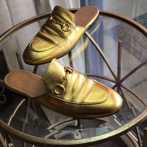 Gucci gold princetown horsebit mule
